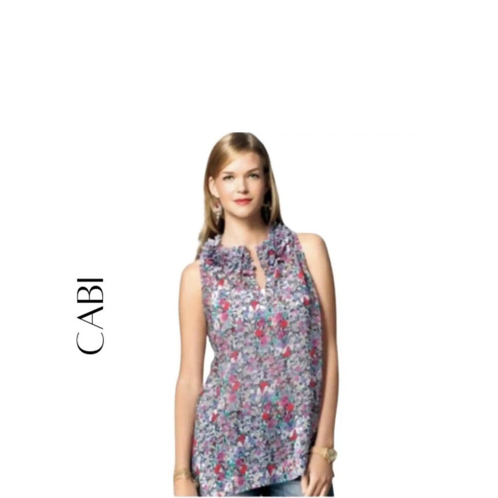 CAbi Liberty Floral Tunic Sleeveless Ruffle Collar Blouse 355 Multicolor Small